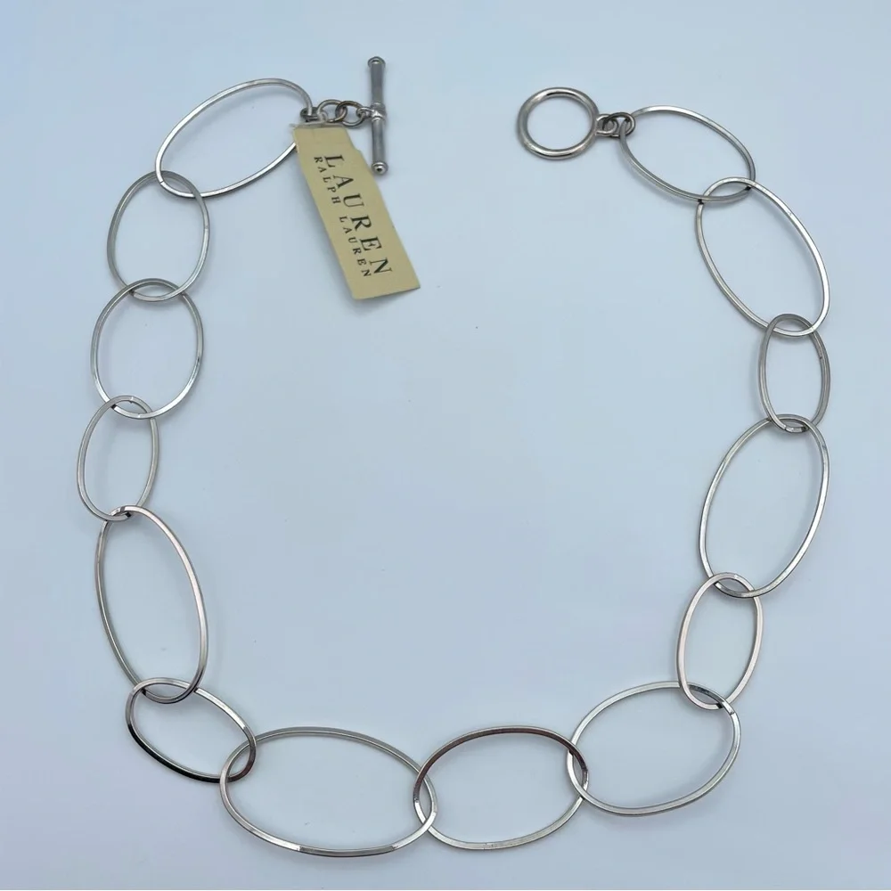 NWT Lauren Ralph Lauren Silver-Tone Open Oval Link Statement Necklace